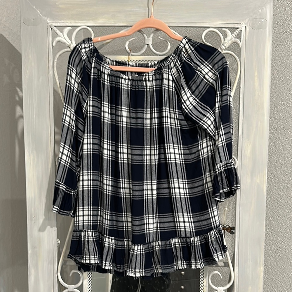 Plaid Blue and White Women's Top size m